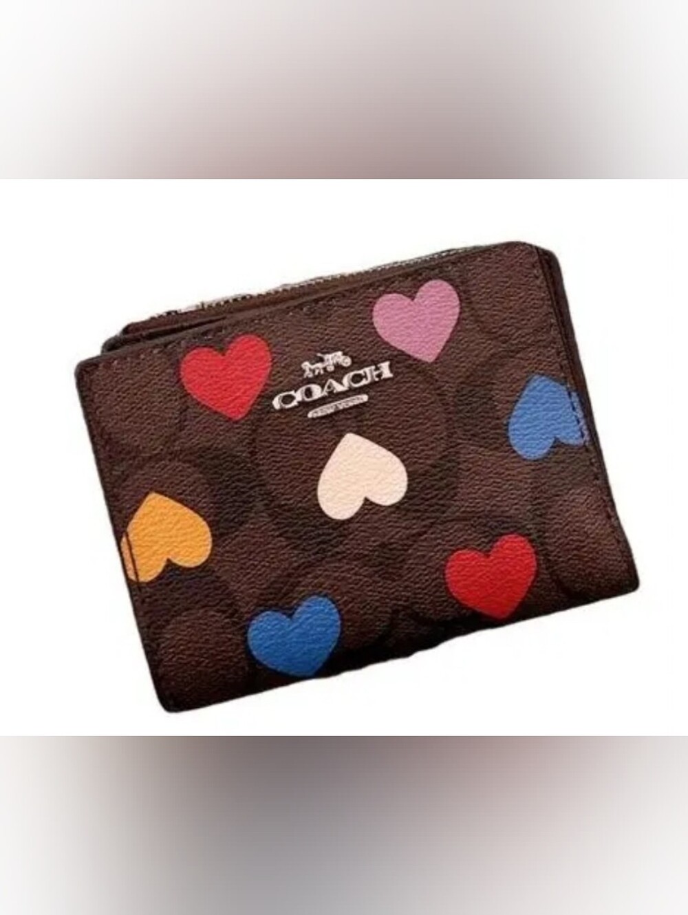New $198 Coach Heart Signature Multicolor Leather Card Holder 
